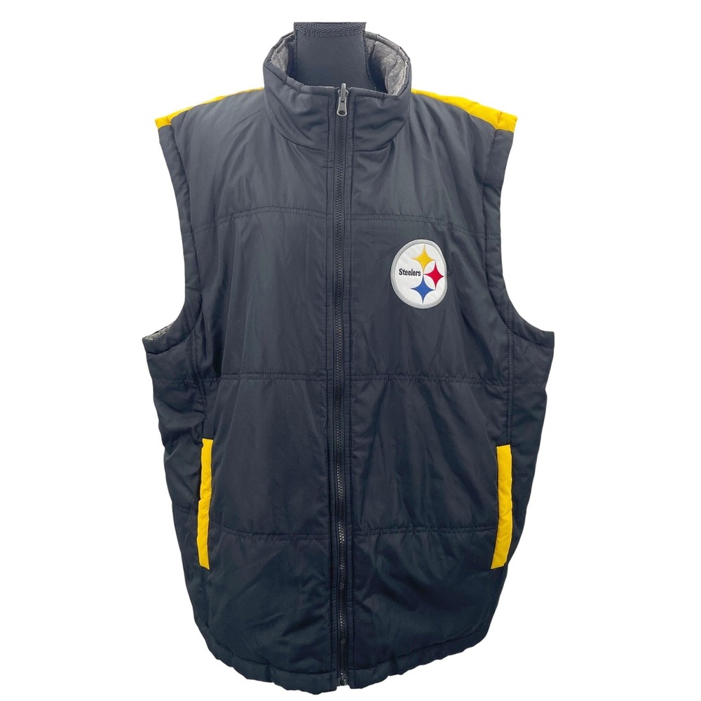 NFL Pittsburgh‎ Steelers Reversible Puffer Vest Men's XXL Black Yellow Gray Logo